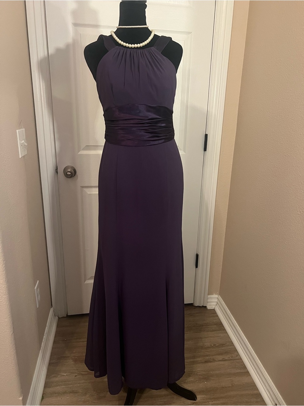 Elegant formal purple bridesmaid evening dress